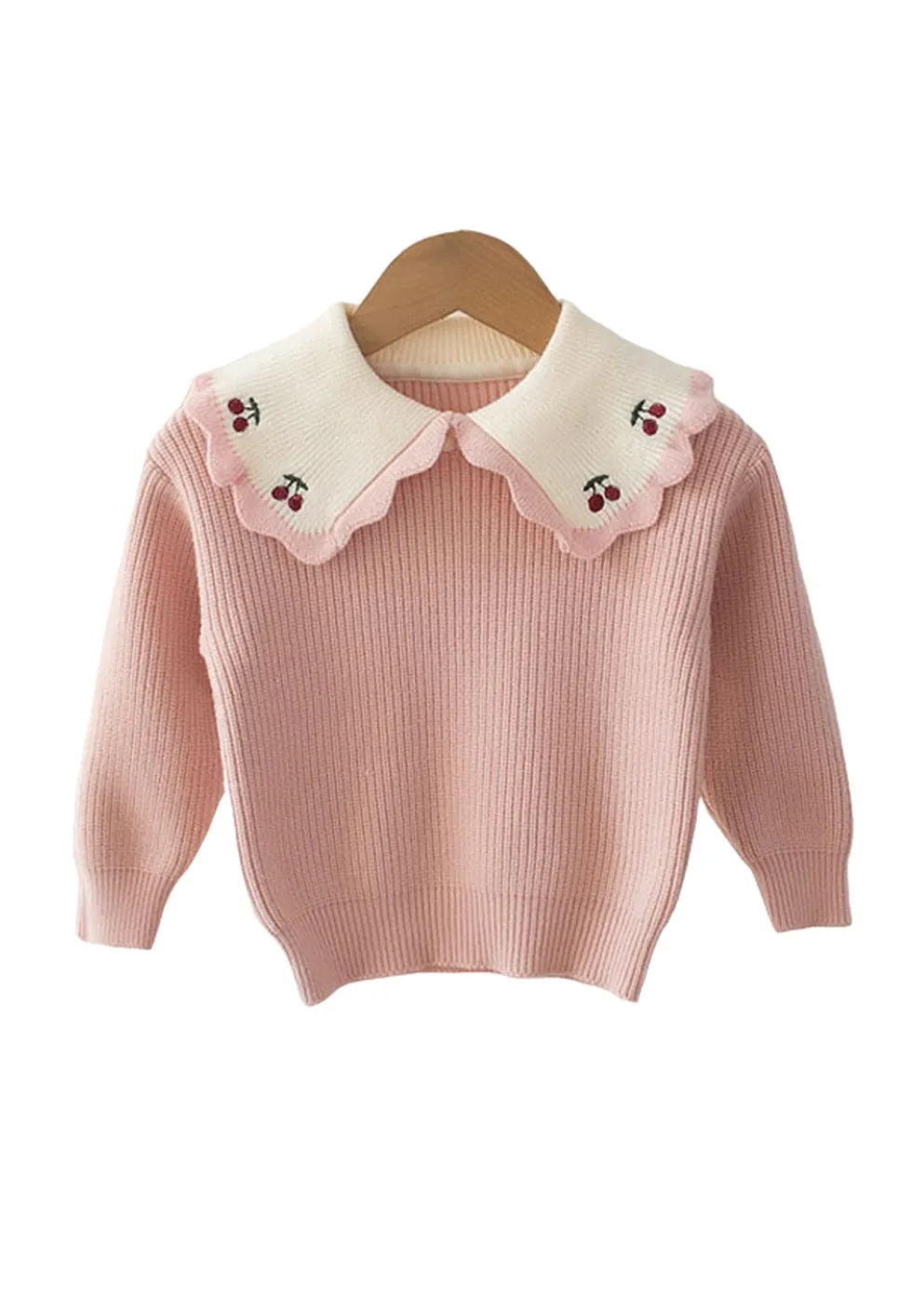 Toddler Girls Pink Embroidered Collar Sweater