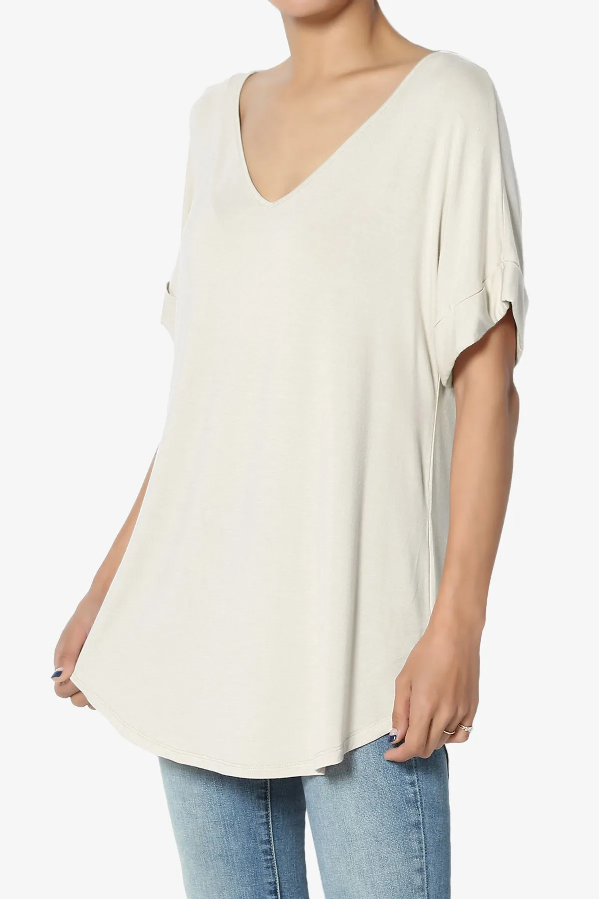 Tracey Wide V-Neck Jersey Top MORE COLORS