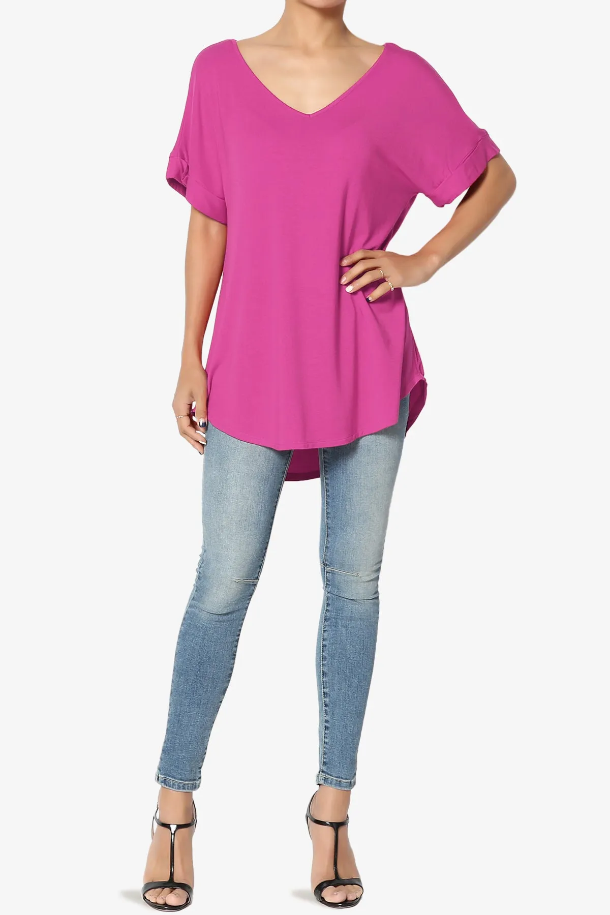 Tracey Wide V-Neck Jersey Top MORE COLORS