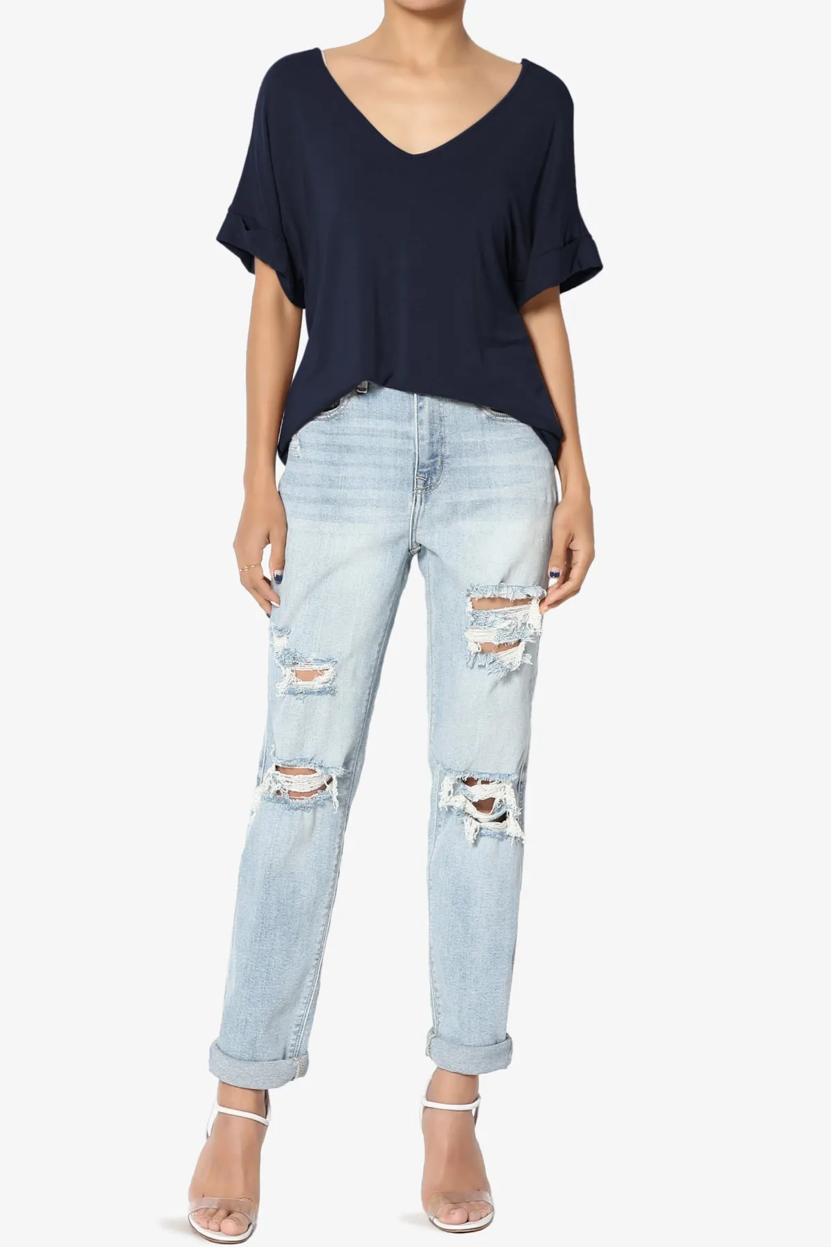 Tracey Wide V-Neck Jersey Top MORE COLORS