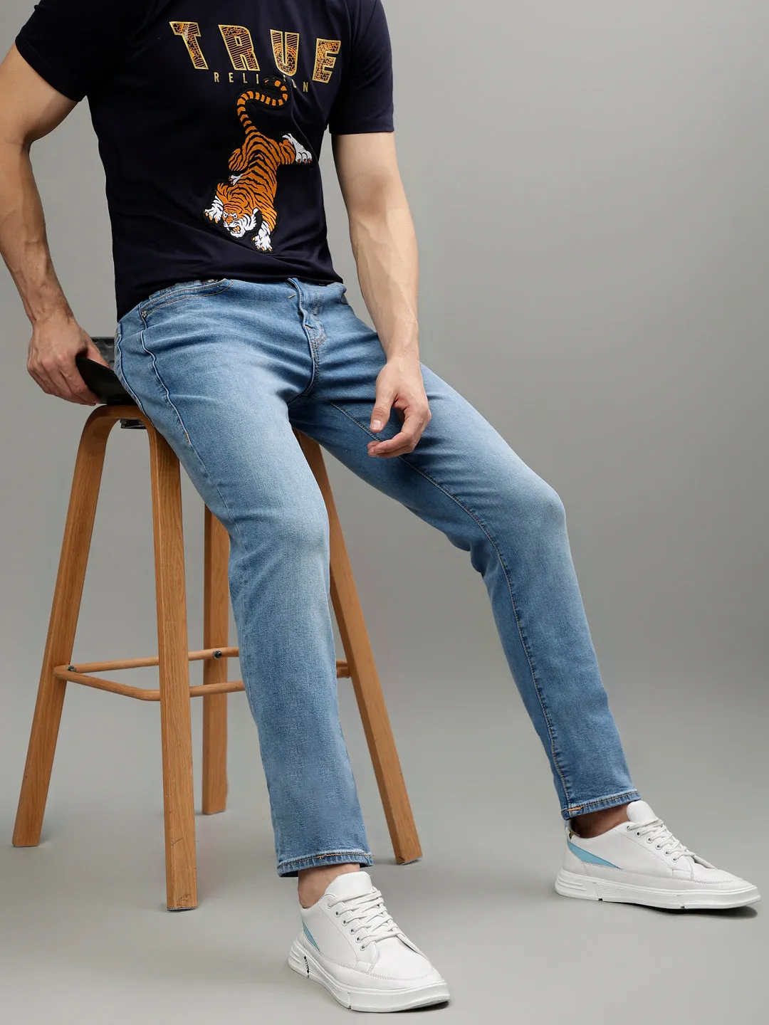 True Religion Mens SN Rocco Slim Fit Blue Mid Rise Jeans
