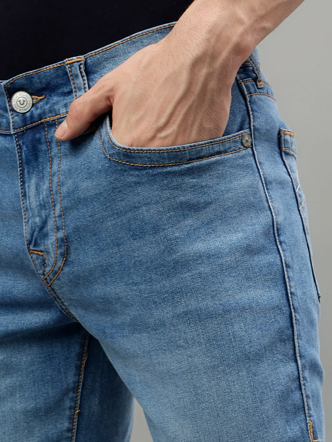 True Religion Mens SN Rocco Slim Fit Blue Mid Rise Jeans
