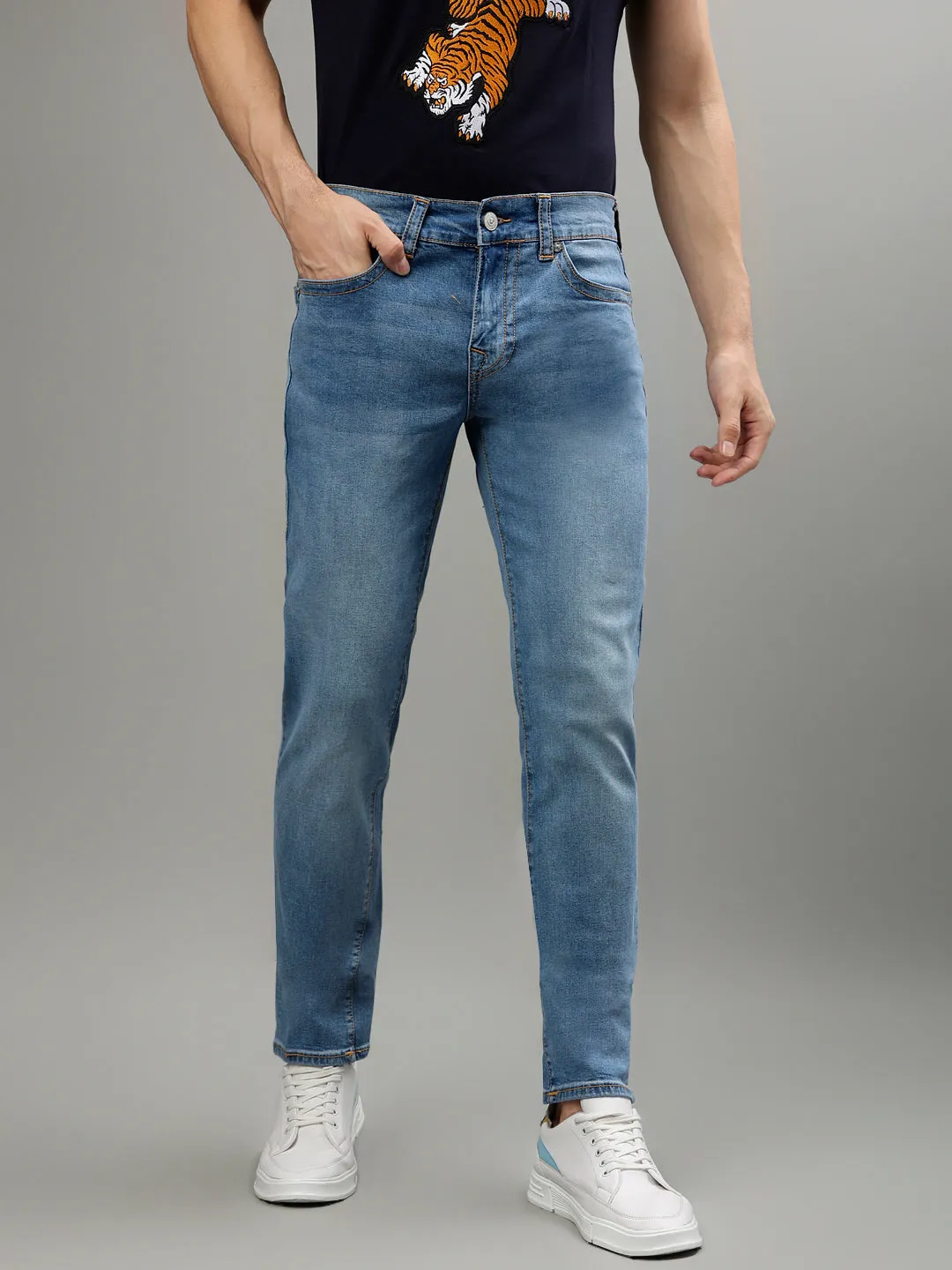 True Religion Mens SN Rocco Slim Fit Blue Mid Rise Jeans