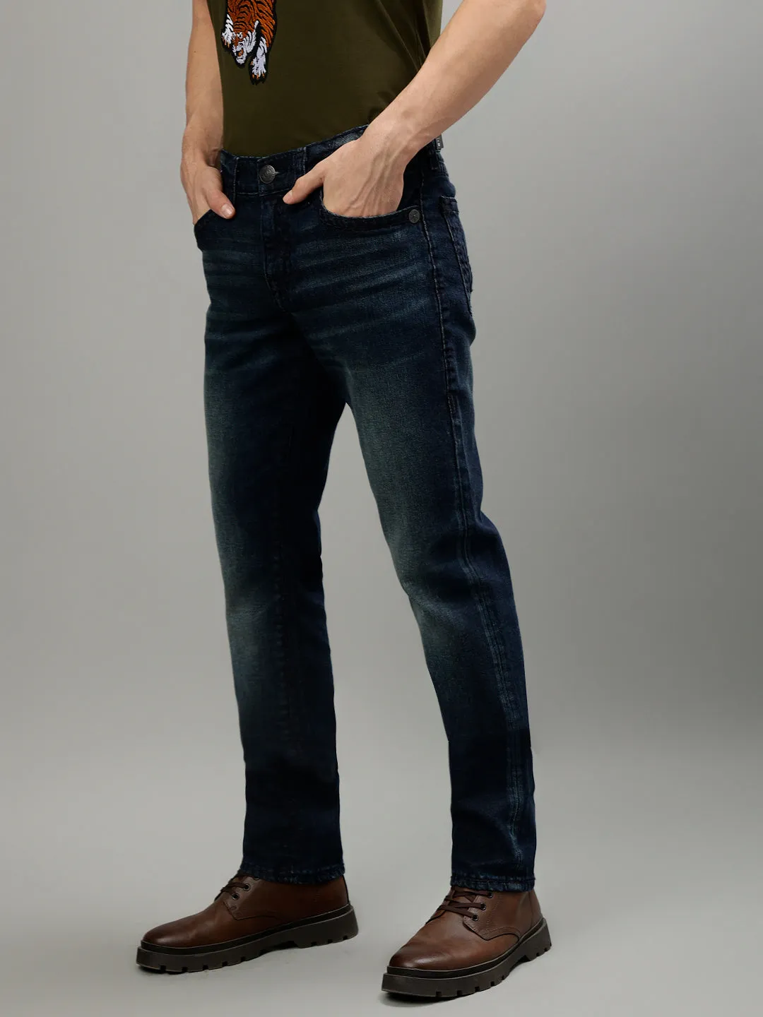 True Religion Mens Super T Geno Skinny Fit Blue Mid Rise Jeans