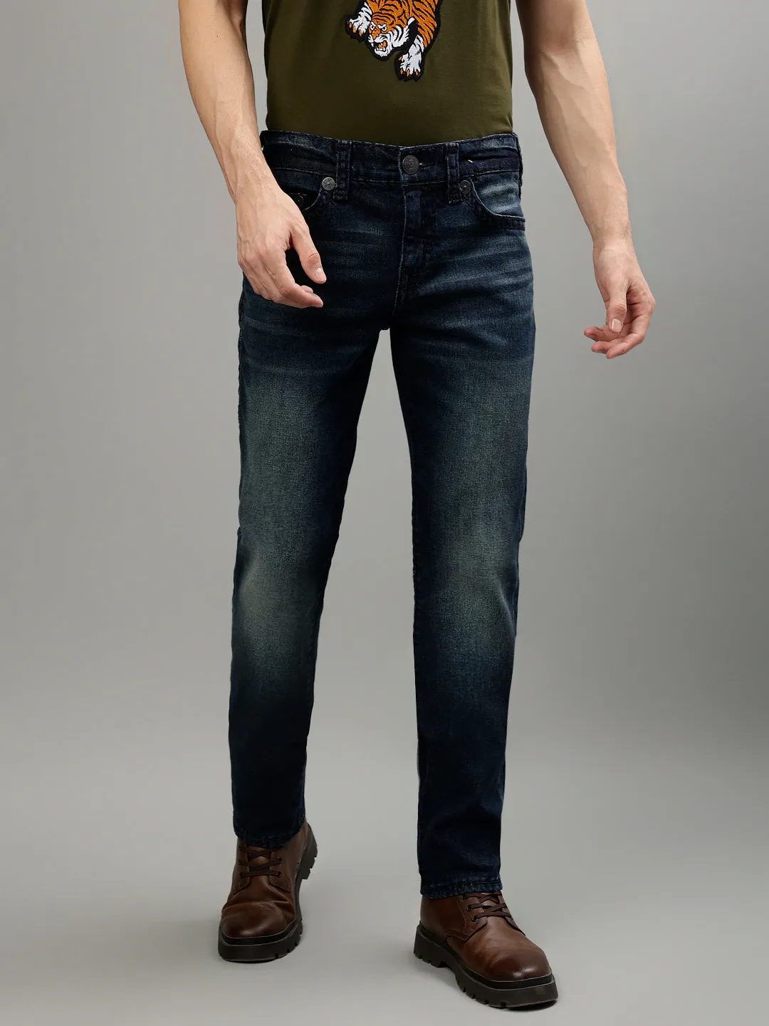 True Religion Mens Super T Geno Skinny Fit Blue Mid Rise Jeans