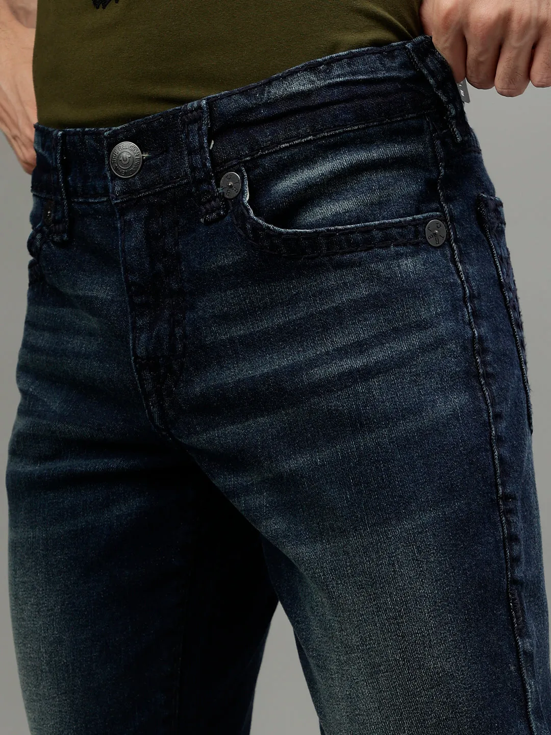 True Religion Mens Super T Geno Skinny Fit Blue Mid Rise Jeans