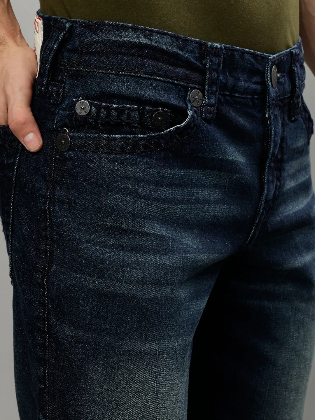 True Religion Mens Super T Geno Skinny Fit Blue Mid Rise Jeans