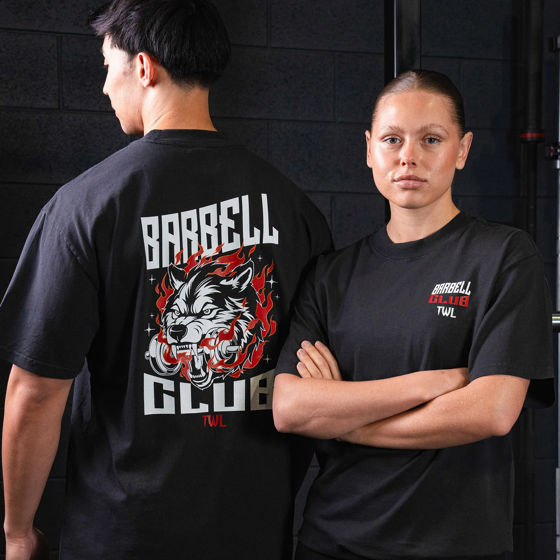 TWL - LIFESTYLE OVERSIZED T-SHIRT - BARBELL CLUB - WOLF/FADED BLACK