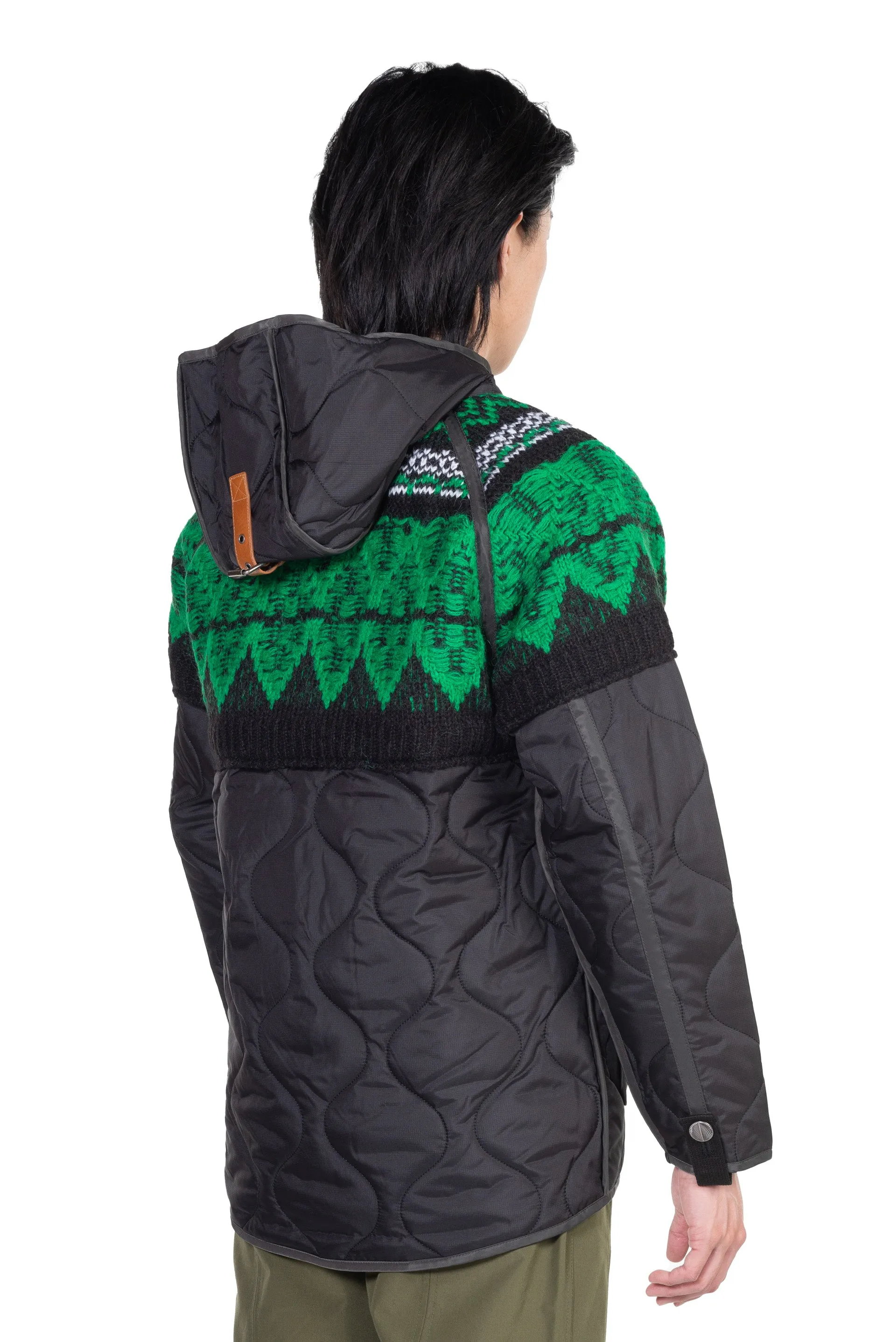 Unisex Nordic Knit Patch Quilted Parka