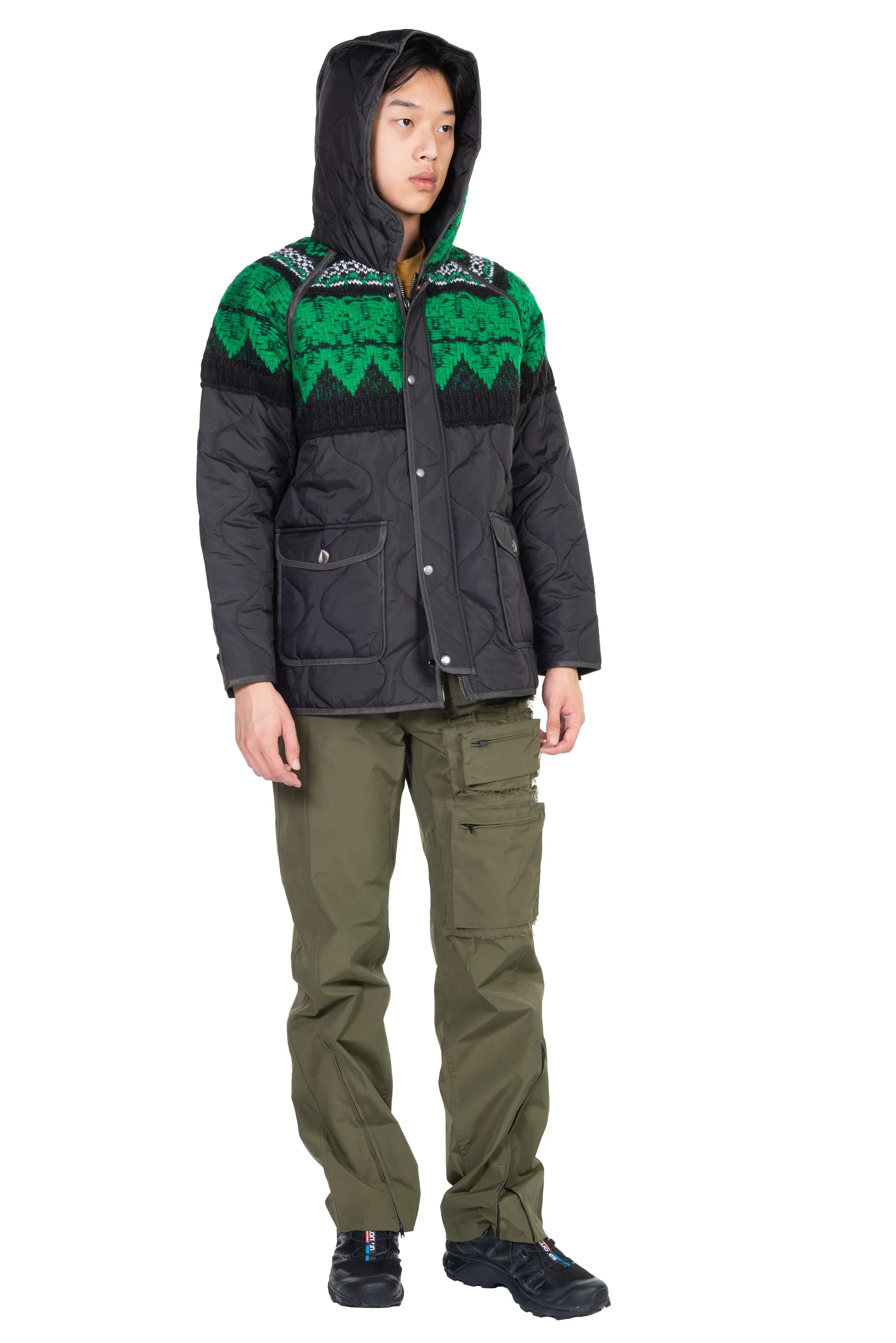 Unisex Nordic Knit Patch Quilted Parka