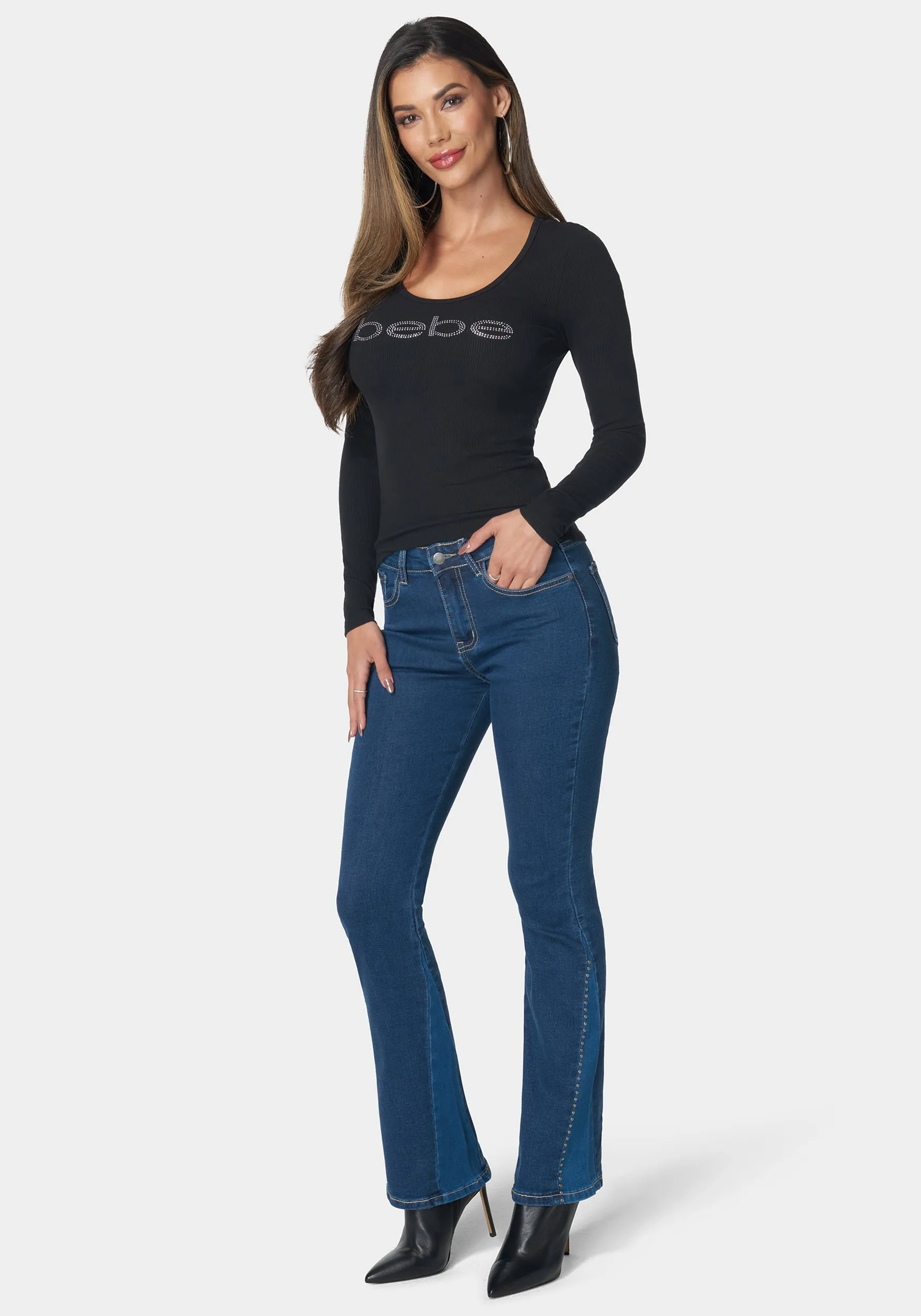 V Flare Jean With Rhinestones