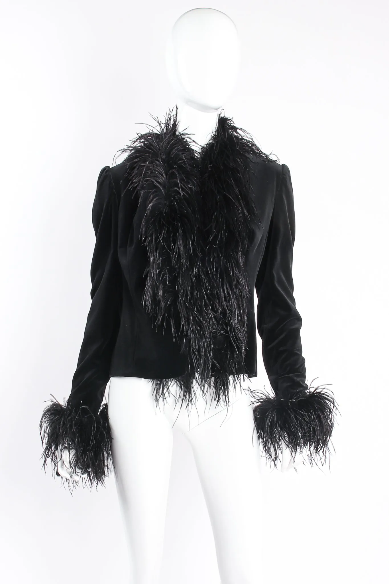 Velvet Ostrich Feather Trim Jacket