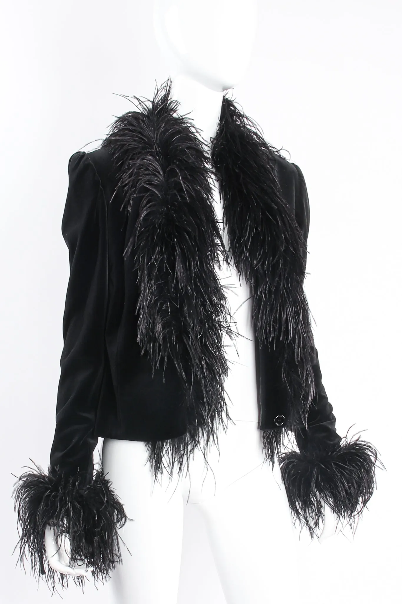 Velvet Ostrich Feather Trim Jacket