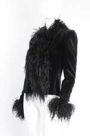 Velvet Ostrich Feather Trim Jacket