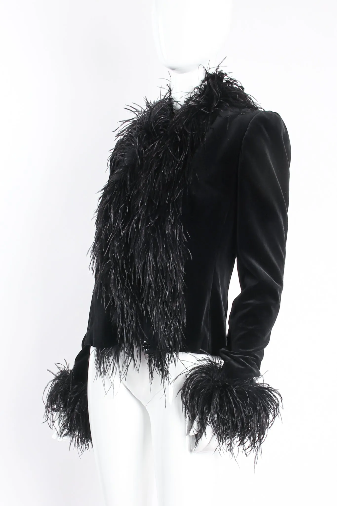 Velvet Ostrich Feather Trim Jacket
