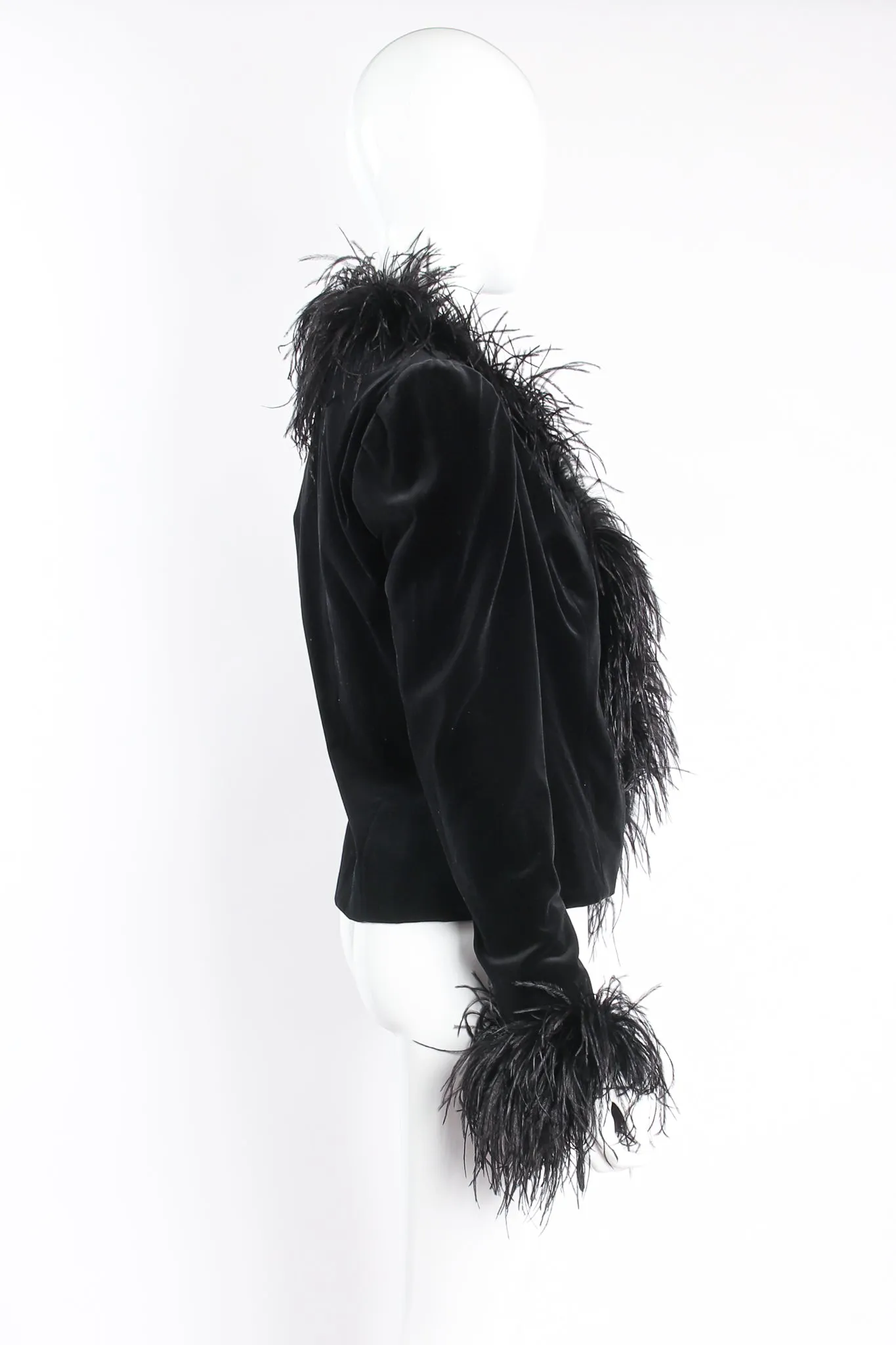 Velvet Ostrich Feather Trim Jacket