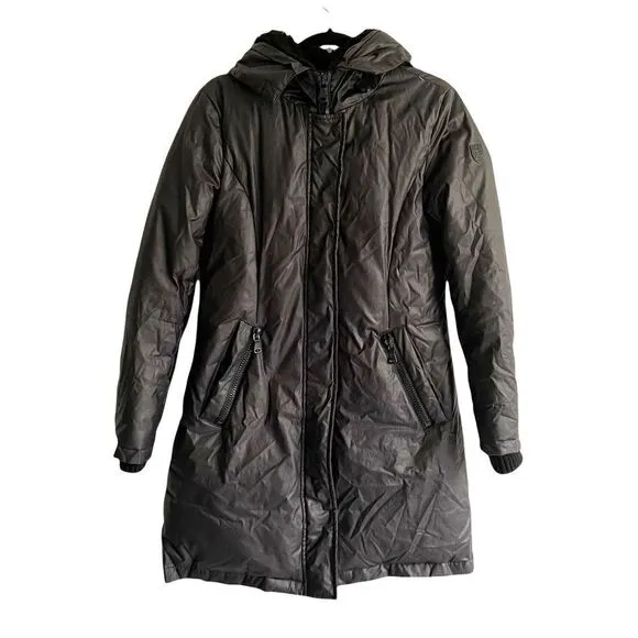 VINCE CAMUTO Winter Down Feather Puffer Coat Parka Hood Black S