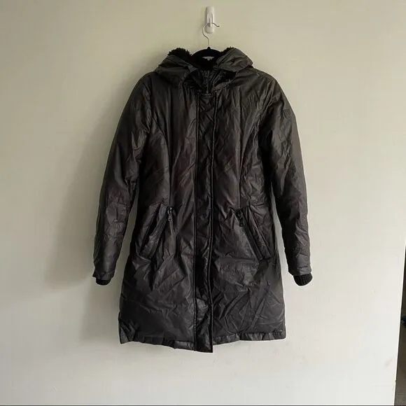 VINCE CAMUTO Winter Down Feather Puffer Coat Parka Hood Black S