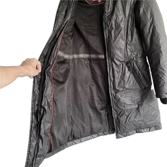 VINCE CAMUTO Winter Down Feather Puffer Coat Parka Hood Black S