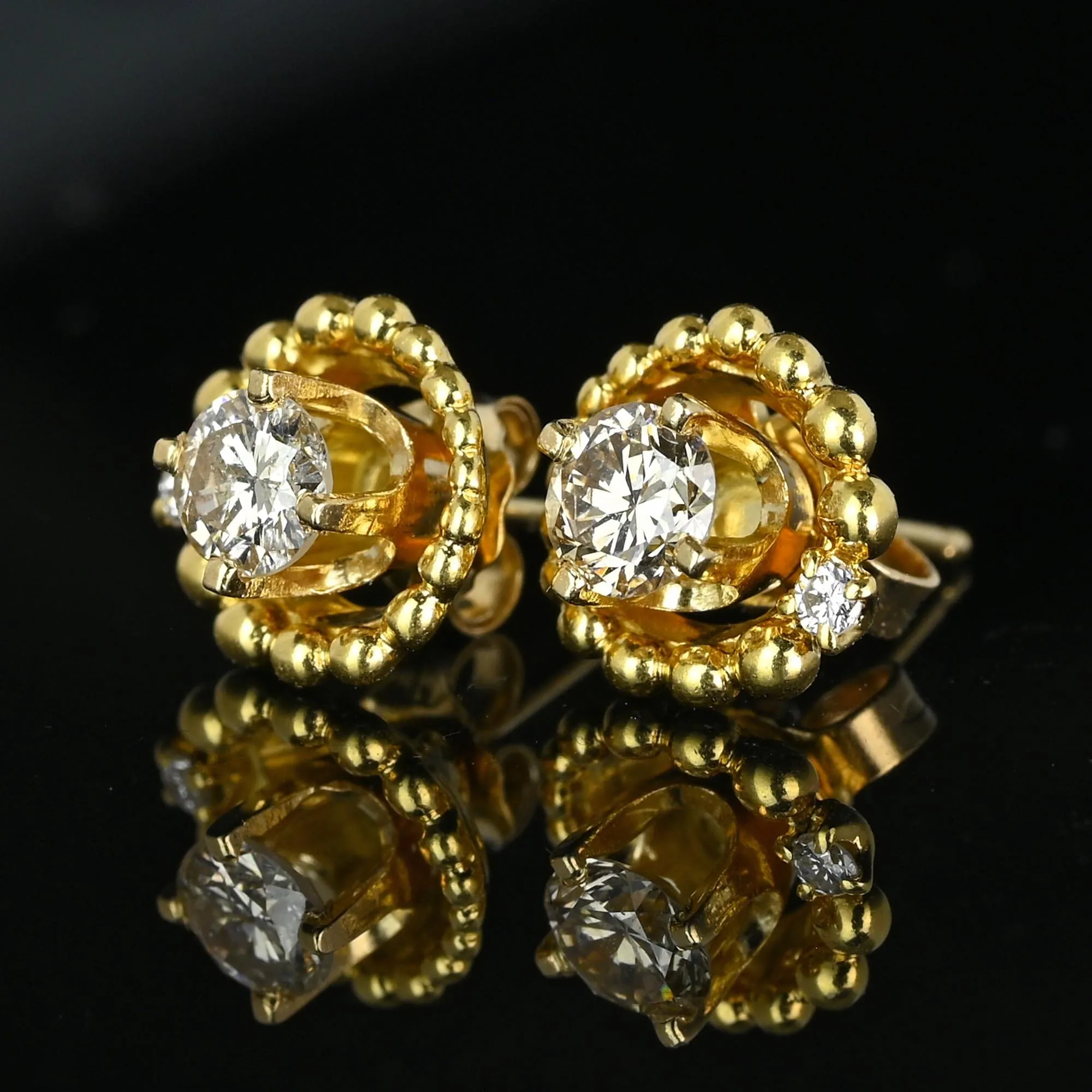 Vintage 18K Gold Diamond Stud Earrings with Jackets