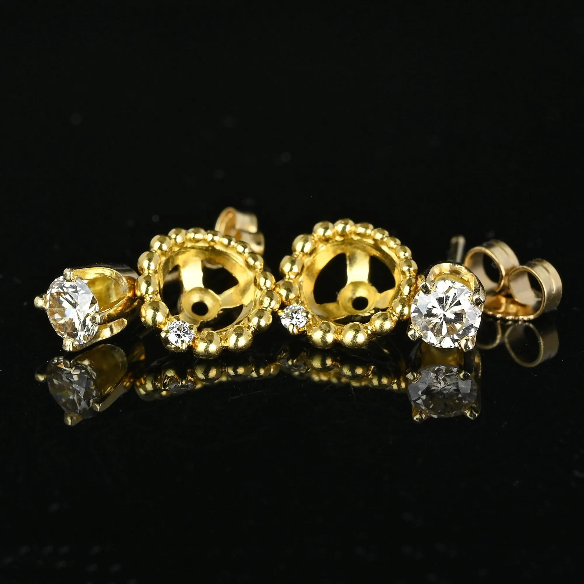 Vintage 18K Gold Diamond Stud Earrings with Jackets