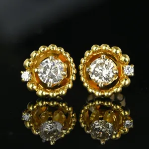 Vintage 18K Gold Diamond Stud Earrings with Jackets