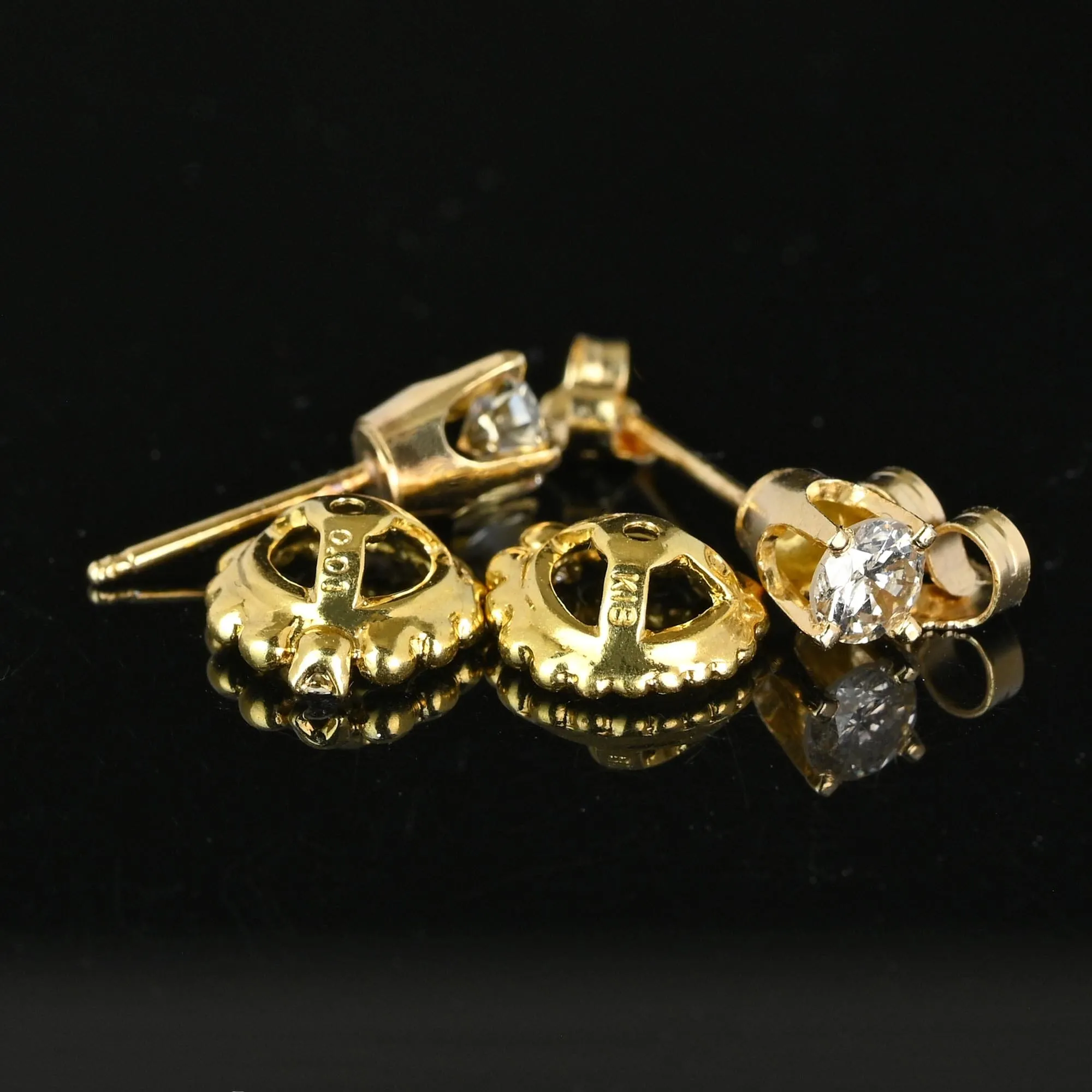 Vintage 18K Gold Diamond Stud Earrings with Jackets