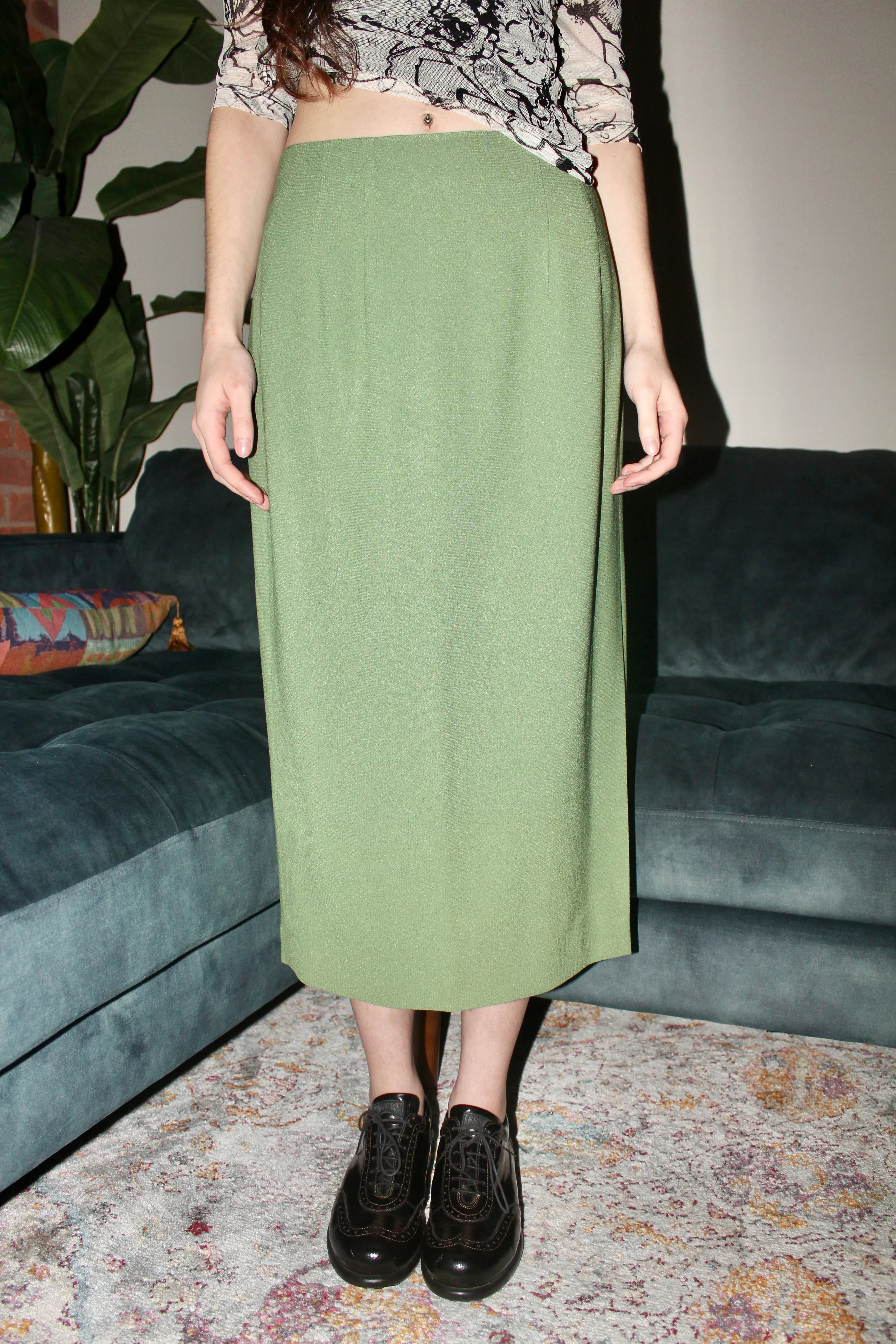 Vintage 90s Avocado Midi Skirt (M)