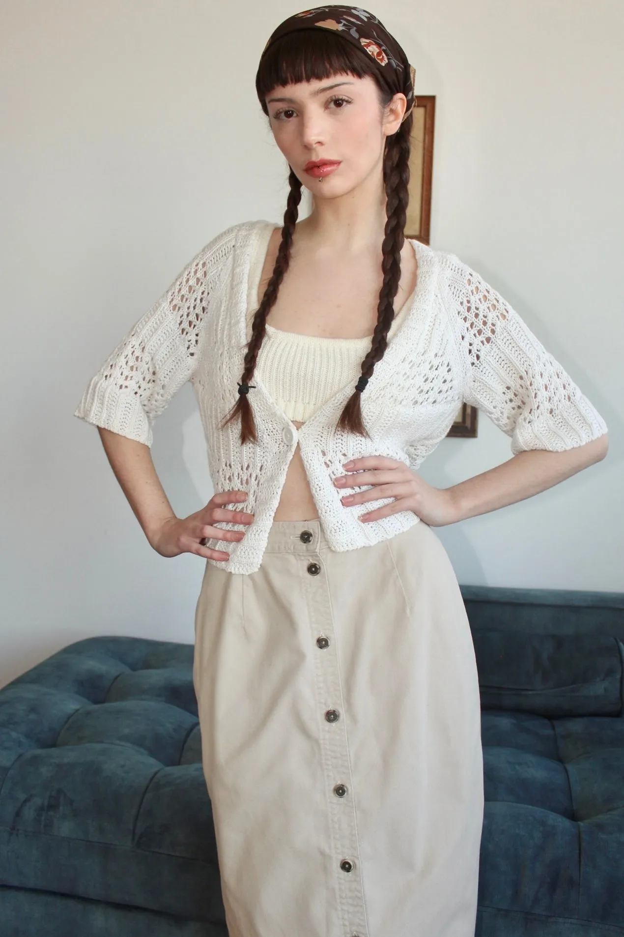 Vintage 90s Cropped Ivory Knit (M)