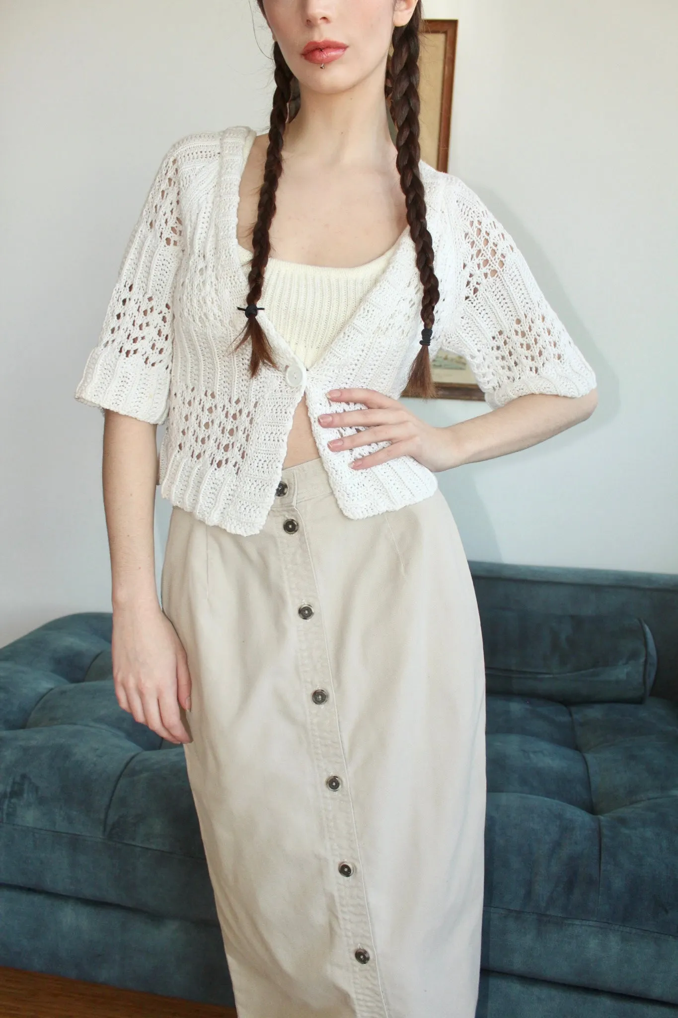 Vintage 90s Cropped Ivory Knit (M)