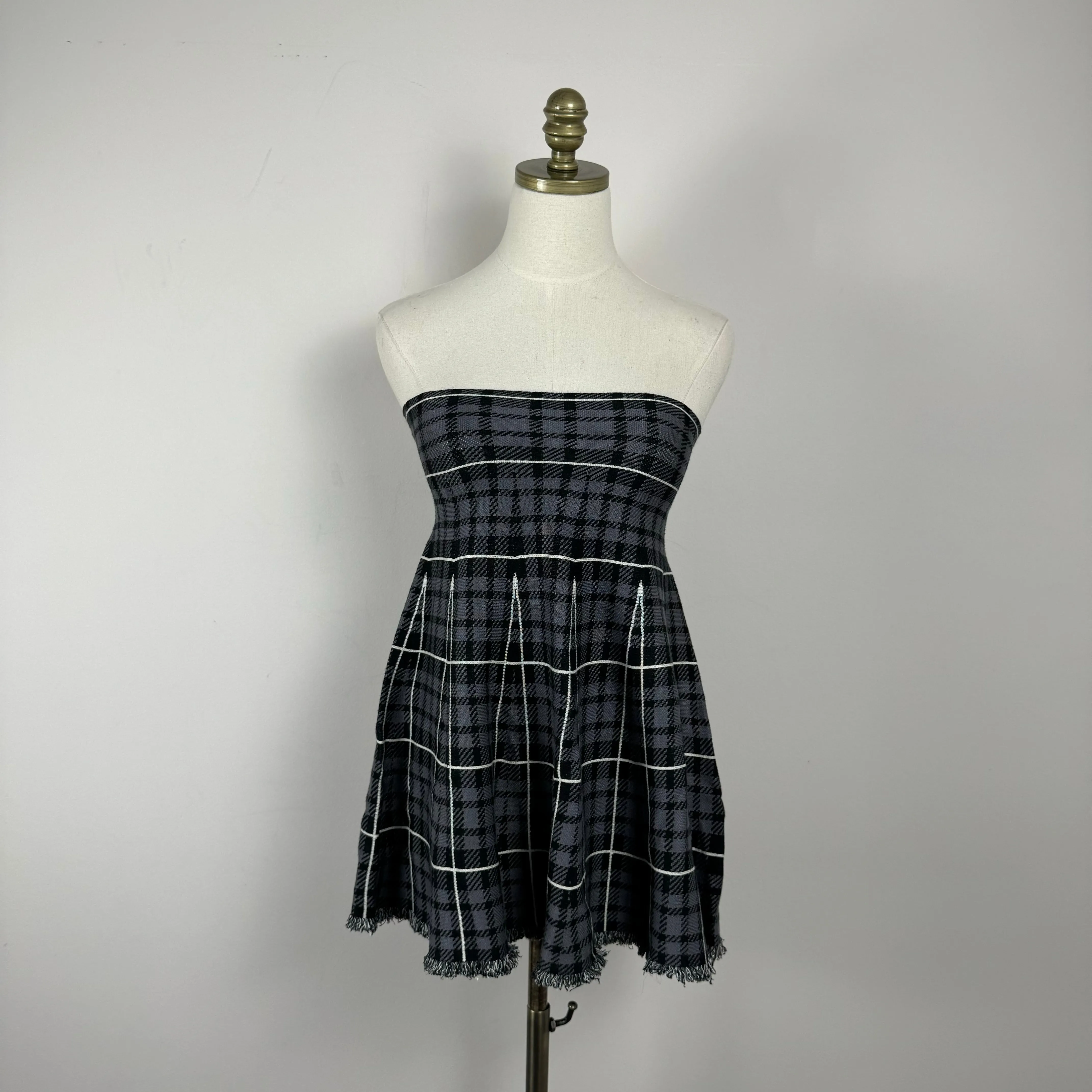 Vintage Plaid Knit Midi Skirt