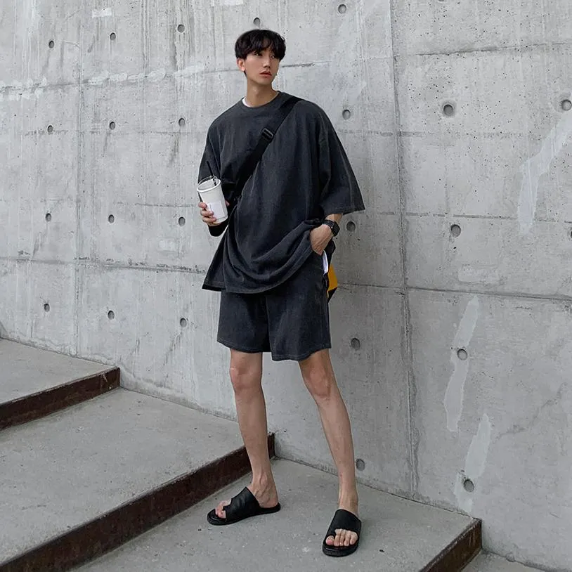 Washed Gray Oversized Half-Sleeved Shirt