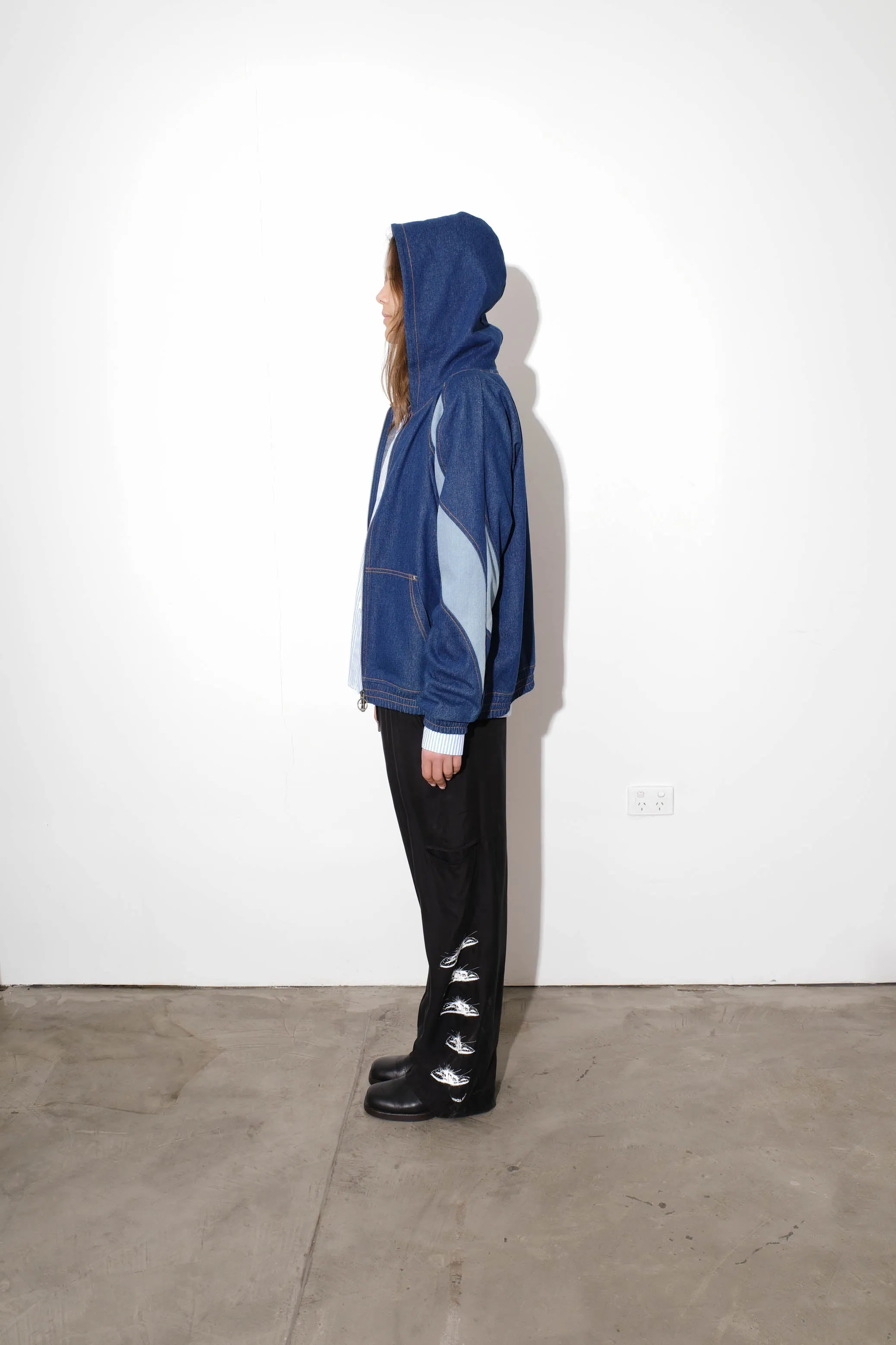 Wavy Denim Zip Hoodie