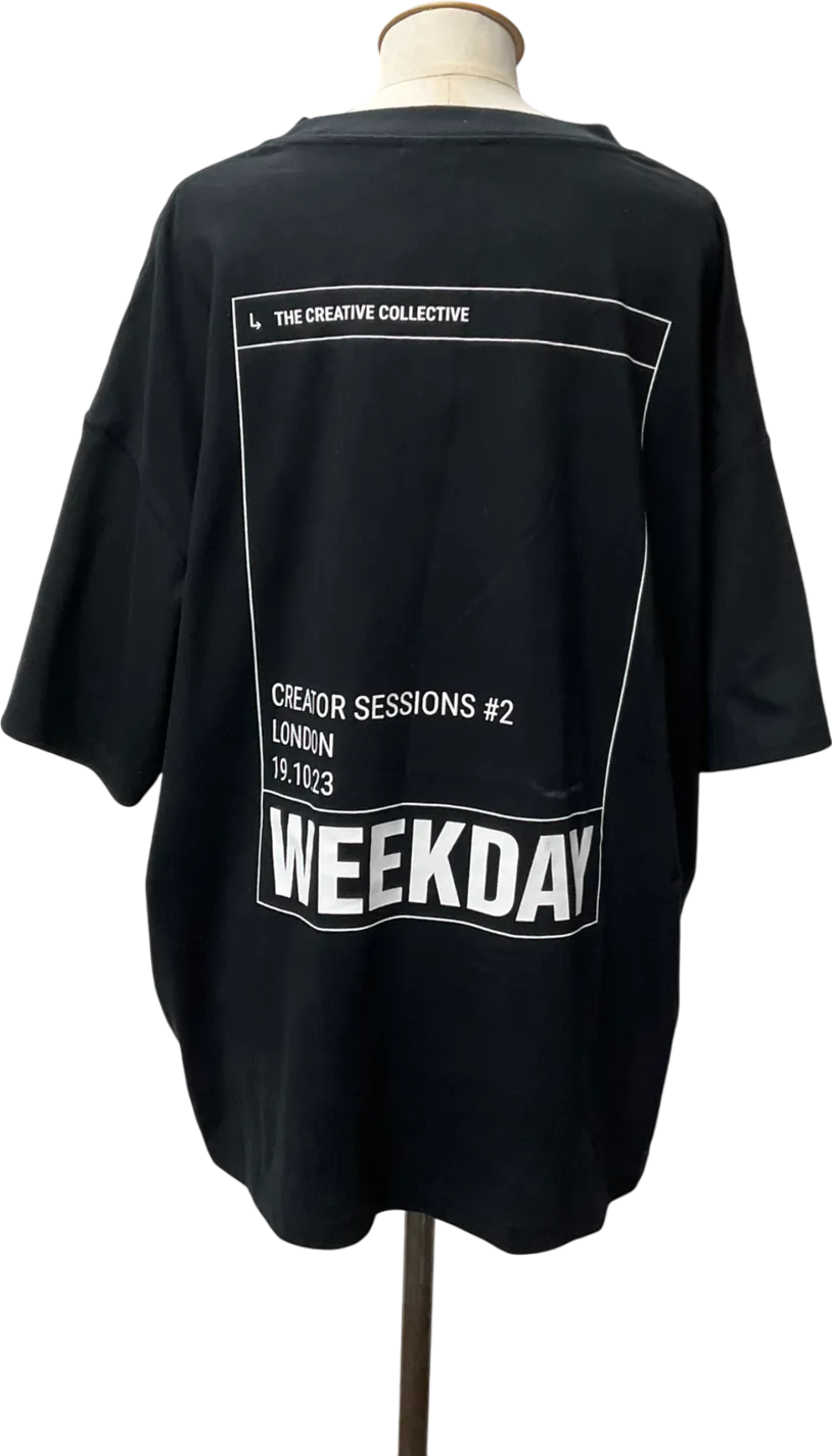 Weekday Black Oversized Graphic Printed T-shirt UK XL