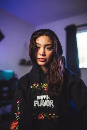 White Drippin Flavor | Floral Black Hoodie (=)