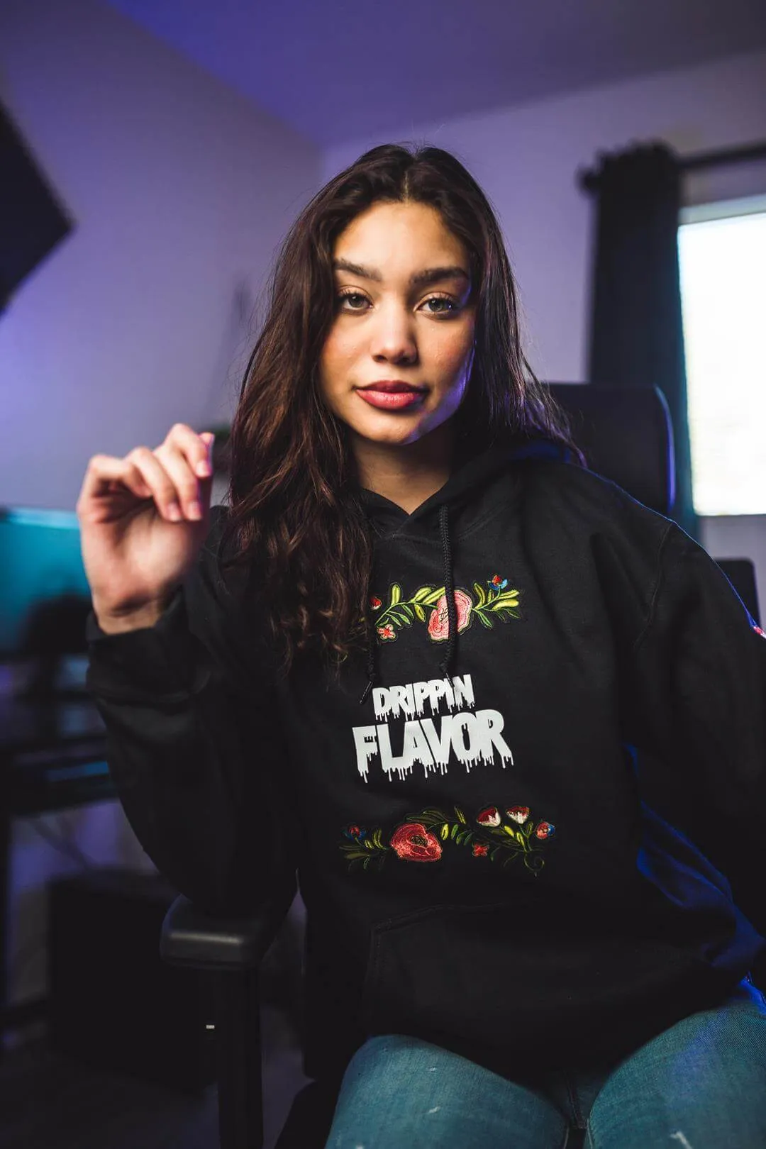 White Drippin Flavor | Floral Black Hoodie (=)