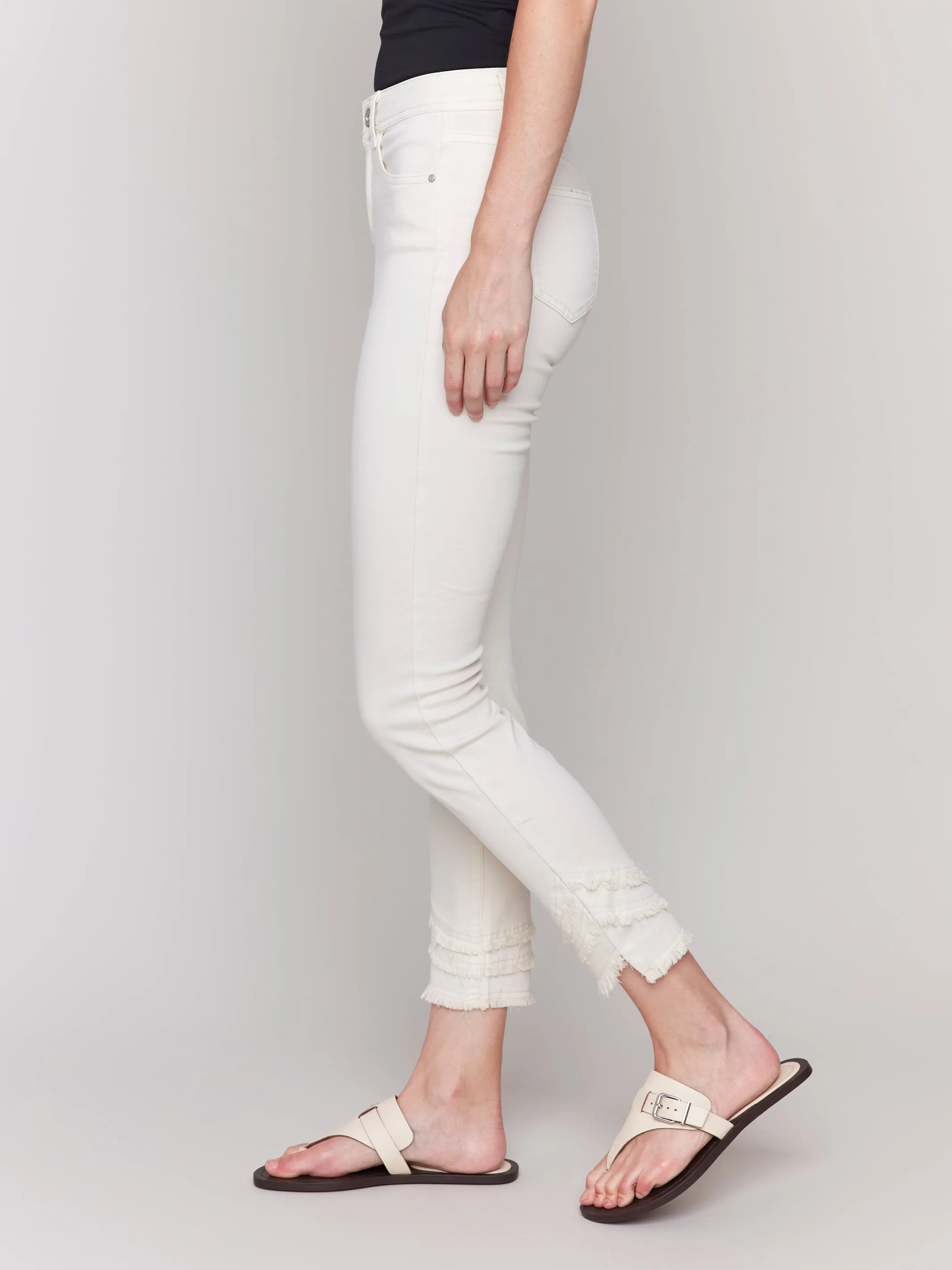 White Fringe Hem Skinny Jeans