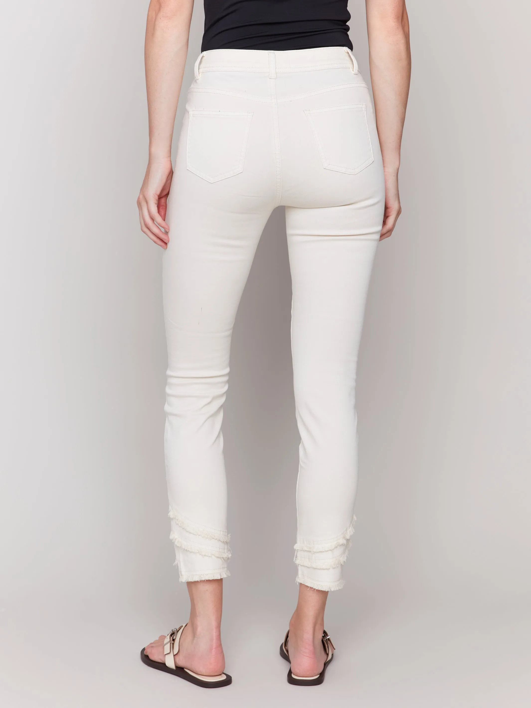 White Fringe Hem Skinny Jeans