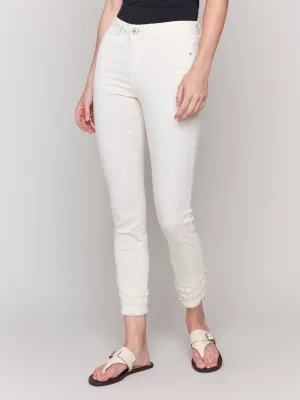 White Fringe Hem Skinny Jeans