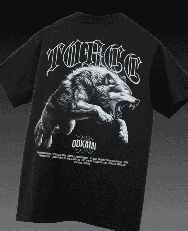 Wolf 2.0 Black Printed Oversized T-shirt | Drop Shoulder T-shirt