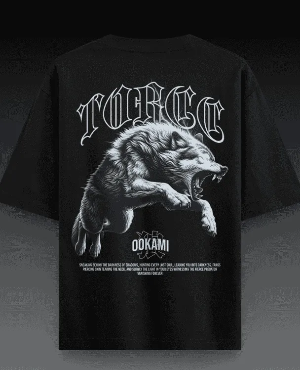 Wolf 2.0 Black Printed Oversized T-shirt | Drop Shoulder T-shirt