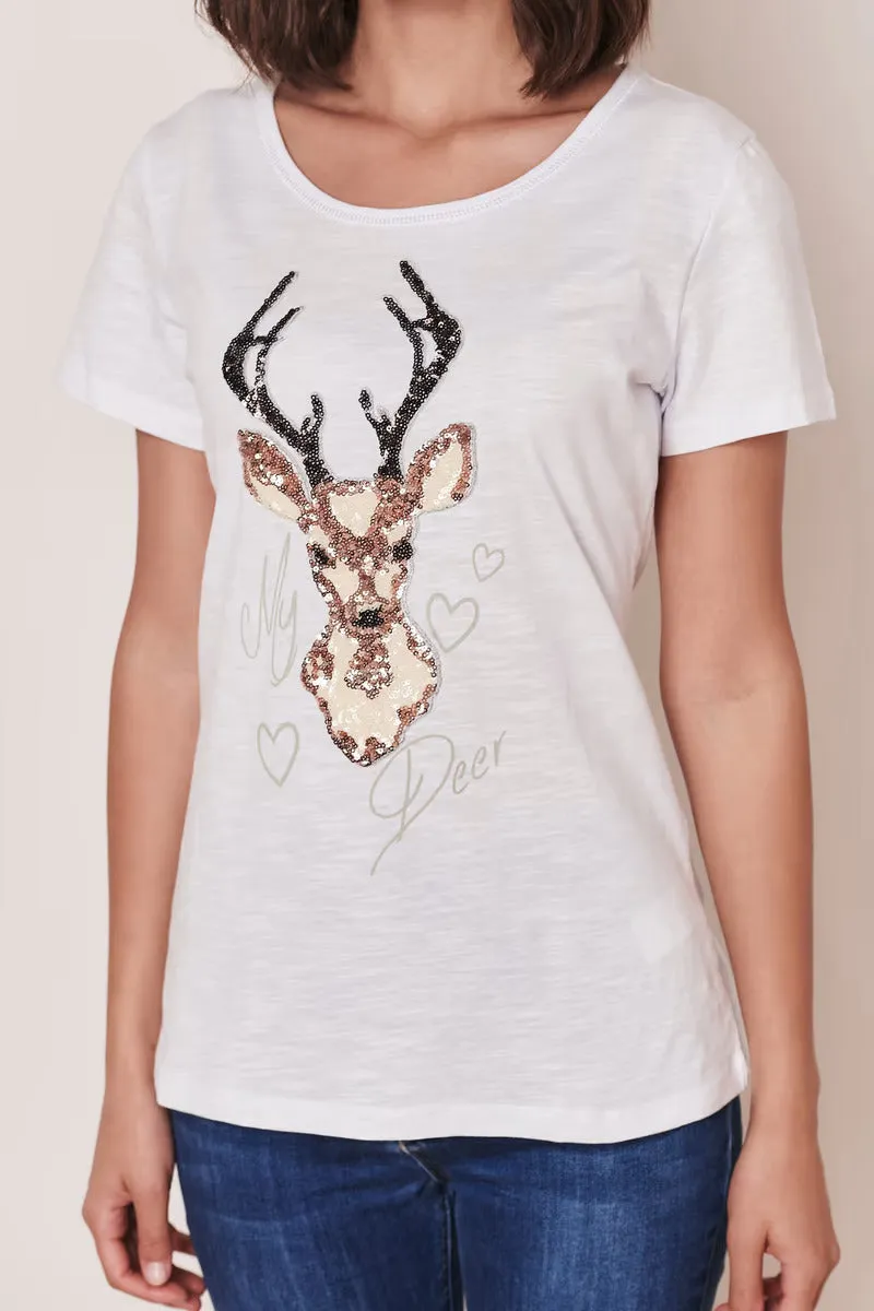Woman's T-Shirt Embroidered Deer