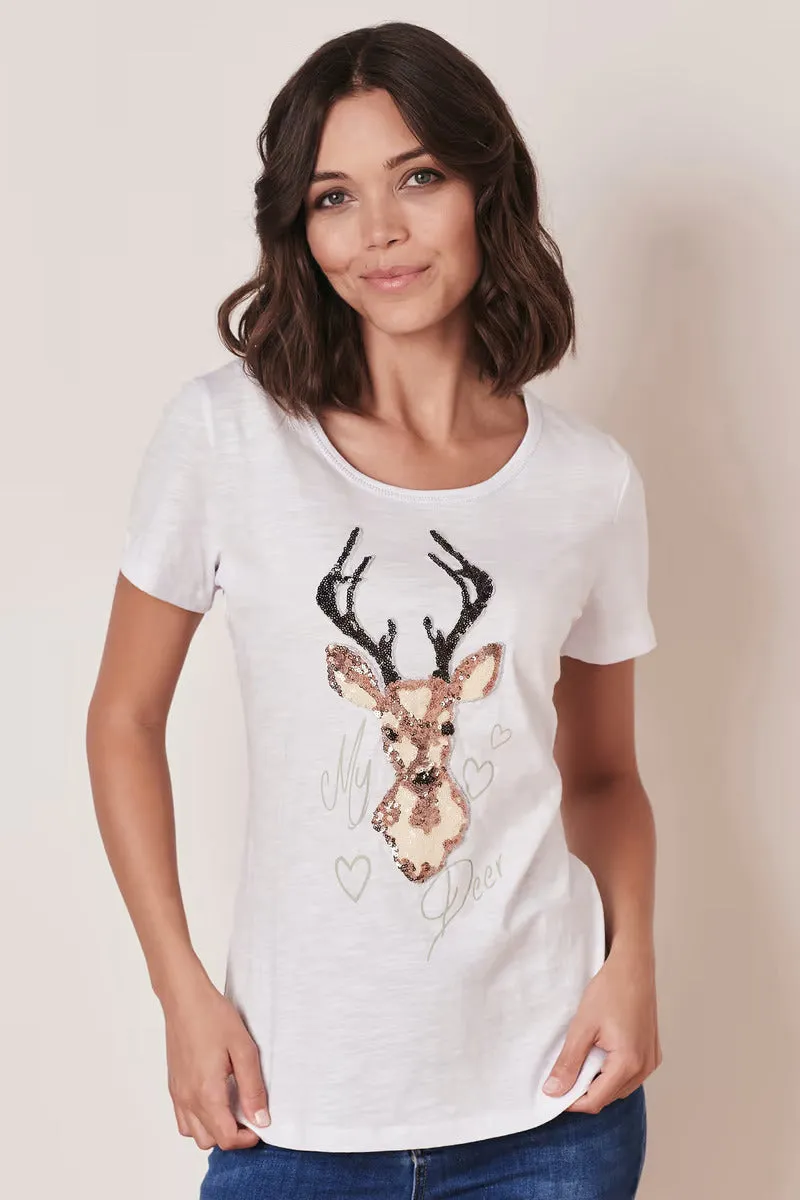 Woman's T-Shirt Embroidered Deer