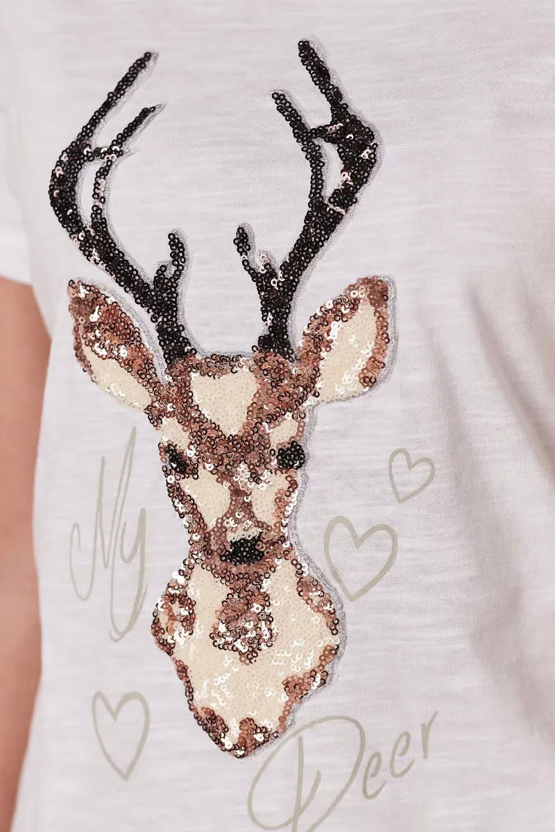 Woman's T-Shirt Embroidered Deer