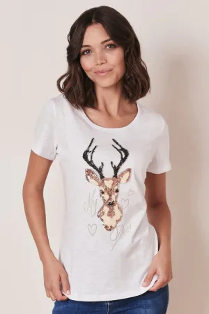 Woman's T-Shirt Embroidered Deer