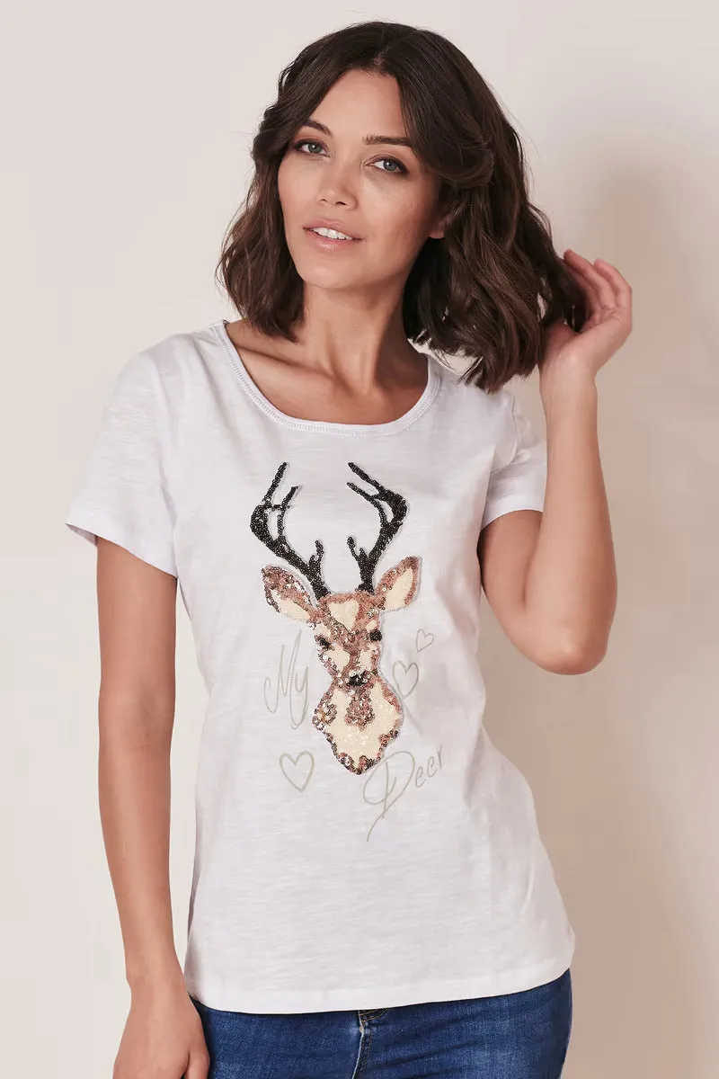 Woman's T-Shirt Embroidered Deer