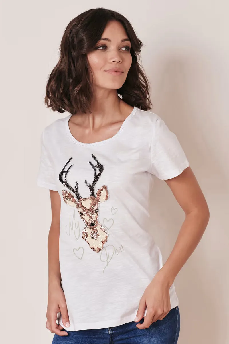 Woman's T-Shirt Embroidered Deer