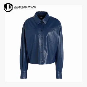 Women Blue Leather Shirt