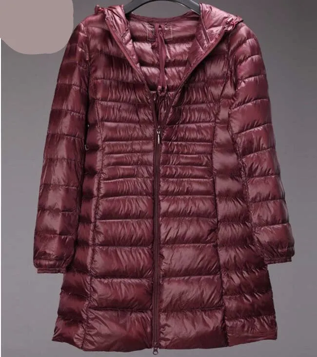 Women Long Down Jackets Fashion Ultra Light White Duck Down Coat Hooded Down Parkas For Women XXXL Plus Size