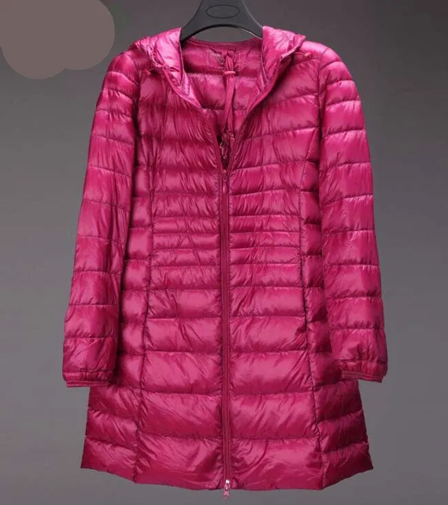Women Long Down Jackets Fashion Ultra Light White Duck Down Coat Hooded Down Parkas For Women XXXL Plus Size